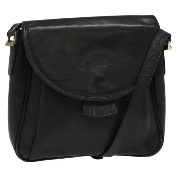 Burberrys Shoulder Bag Leather Black Gold Auth bs25497